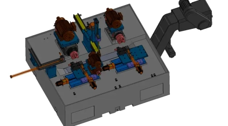 3D drawings for a custom CNC automatic lathe machine tool design by engineering design companies.