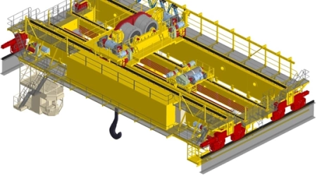 Custom design and development service for an electric bridge crane in progress, showcasing tailored solutions