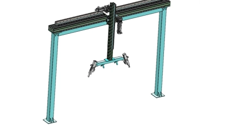 Custom design robotics project showing dual-axis linear robot with 3D design robot and documentation