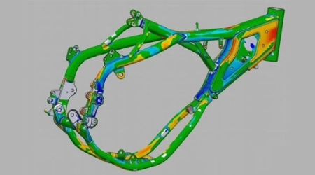 Detailed structural analysis of custom motorcycle frame for durability.