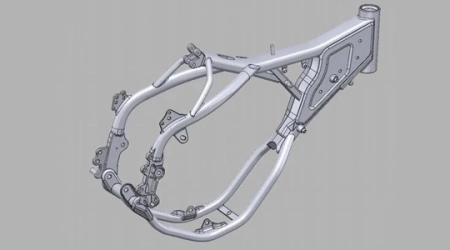 Custom motorcycle power frame design and development visualization.