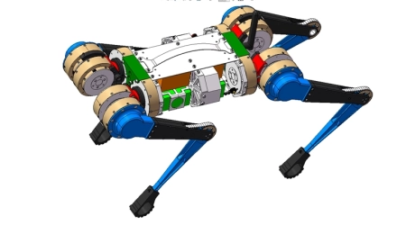 3D drawings of custom quadrupedal robot design by robotics design company with technical documentation
