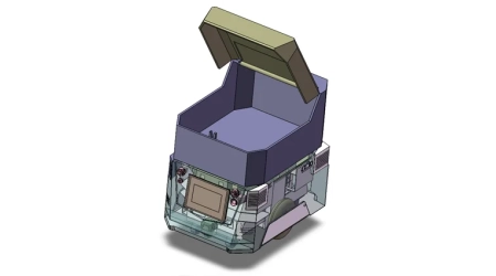 3D drawings showing custom delivery robot design with CAD views.