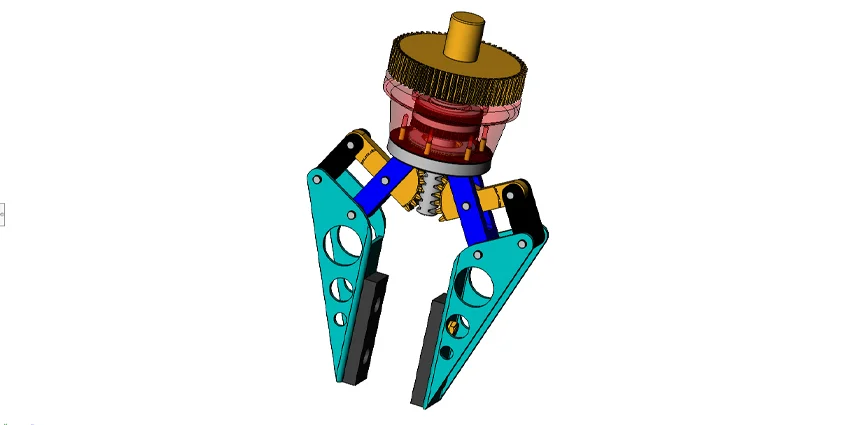 Robotic clamp gear mechanism — 3D CAD model with joint design and load distribution analysis