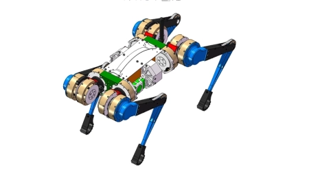 CAD blueprints showing quad robot design cost estimates and 2D drawings