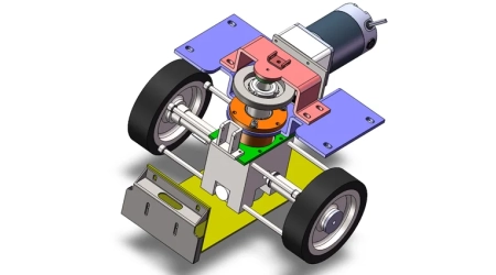 Exploded view showing robot chassis frame design with 3D drawings.