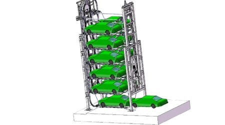 Robotic parking system design layout with 3D drawings and CAD models