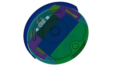 CAD render of robotic vacuum cleaner design with detailed design cost estimates.