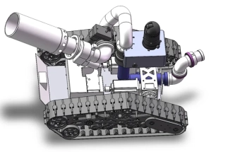 3D drawings of firefighting robot chassis highlighting detailed robot design cost estimate