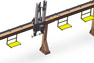 3D robot design showing custom linear robot assembly with technical drawings and design engineering robotics