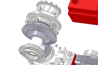 CAD design for robot arm showing gear motion and mechanical performance in 3D simulation