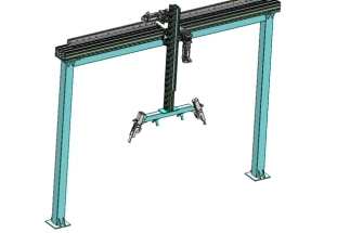 Custom design robotics project showing dual-axis linear robot with 3D design robot and documentation