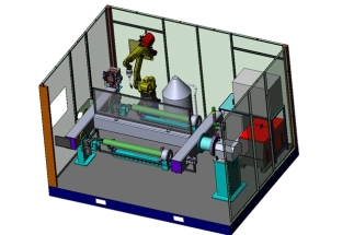 Buy robot cell design with 2D drawings, safety fencing, and automated welding robot arm