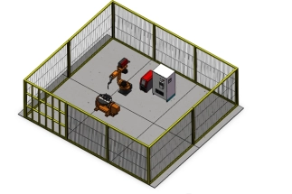 Designing a robot cell with conveyor layout and 3D drawings for automated material transfer