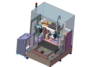 Engineer discussing custom Six-Axis CNC machine tool design requirements and cost with a client over blueprints.