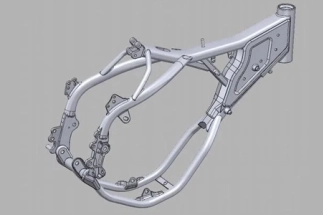 Custom motorcycle power frame design and development visualization.
