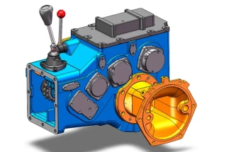 An exploded view of a vehicle gearbox design, highlighting the gear train and shift mechanism.