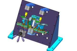 A technical illustration showing the early design concept of a custom welding device for car locks.