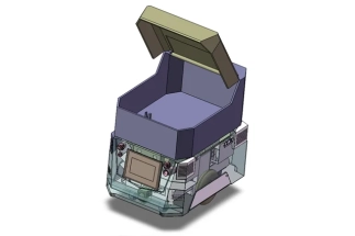 3D drawings showing custom delivery robot design with CAD views.
