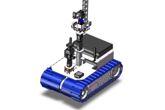 Custom disaster rescue robot design prototype with manipulator arm and tracks