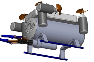 Engineers from embedded robotics design firm assembling submarine robot components.