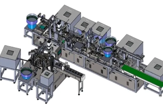 Advanced robotic conveyor system used in automotive factories to streamline electric motor assembly and improve production efficiency.
