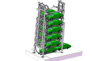 Engineers preparing robotic parking design with 2D drawings and cost analysis