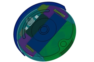 CAD render of robotic vacuum cleaner design with detailed design cost estimates.