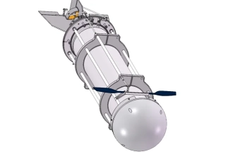 Prototype testing of submarine robot design by robotics design service experts.