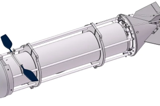 CAD 3D drawings of a submarine robot design for engineering and technical documentation.