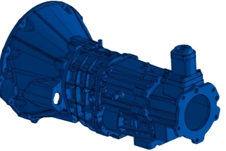 A 2D drawing focusing on the precise location and design of a specific transmission gearbox part.